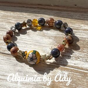 Snowflake obsidian beaded bracelet colorful chunky